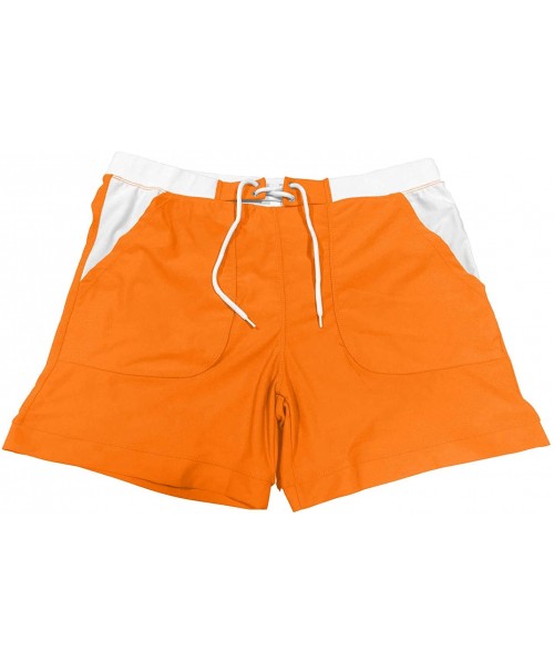 Board Shorts Men's Swimwear Swimsuits Solid Basic Long Swim Boxer Trunks Board Shorts with Pockets - Orange - C018Y2QDWQ2