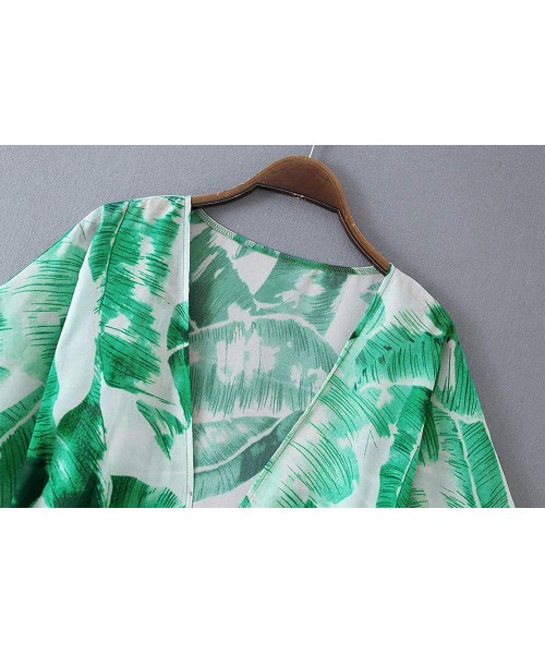 Cover-Ups Women's Chiffon Kimono Loose Cardigan Lightweight Cover Up - Belt-green - CU193EC9MYN