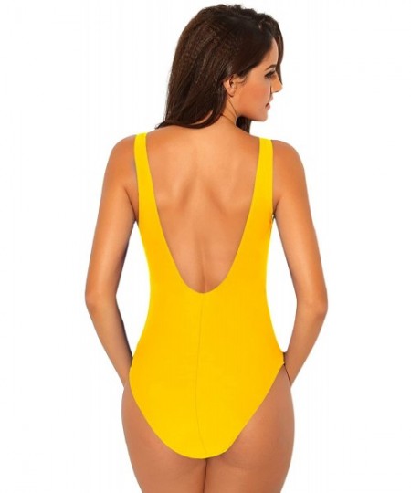 One-Pieces Women's One Piece Swimsuit Bathing Suit High Cut Low Back Tummy Control Athletic Swimwear - Yellow - CR18SRXZWO2