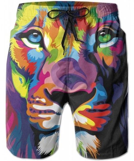 Board Shorts Men Bathing Suit Swim Trunks Quick Dry Beach Shorts - Need to Go Camping Black - Hipster Lion King Head - CM18WG...