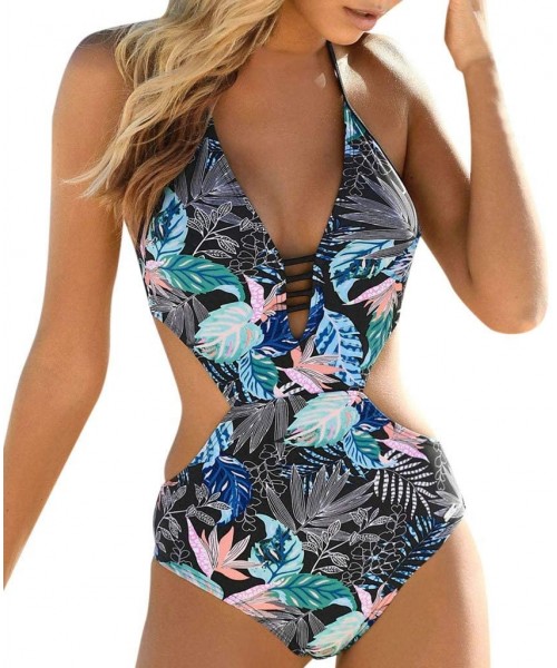 Tops Women's One Piece Swimsuit Plus Size Halter Ruched Monokini Bathing Suit Tummy Control Padded Push Up Swimsuit Bikini - ...