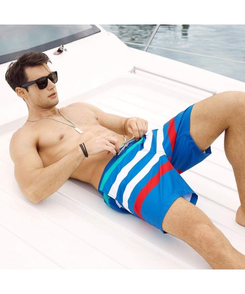 Board Shorts Mens Slim Fit Quick Dry Swim Shorts Swim Trunks Mens Bathing Suits with Mesh Lining - 1950-bluestripe - C918R4Q0CIN