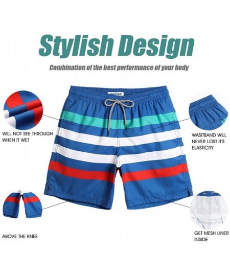 Board Shorts Mens Slim Fit Quick Dry Swim Shorts Swim Trunks Mens Bathing Suits with Mesh Lining - 1950-bluestripe - C918R4Q0CIN