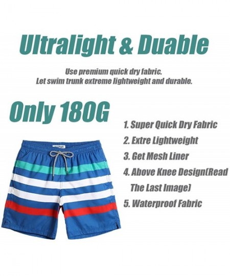 Board Shorts Mens Slim Fit Quick Dry Swim Shorts Swim Trunks Mens Bathing Suits with Mesh Lining - 1950-bluestripe - C918R4Q0CIN