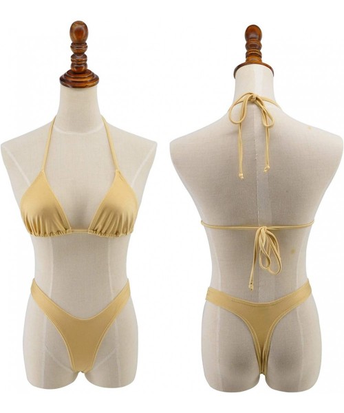 Sets Bikini Set High Cut T Back Thong Swimwear Women's Swimwear Triangle Top Bathing Suit - Gold - CW18HYWSEA6