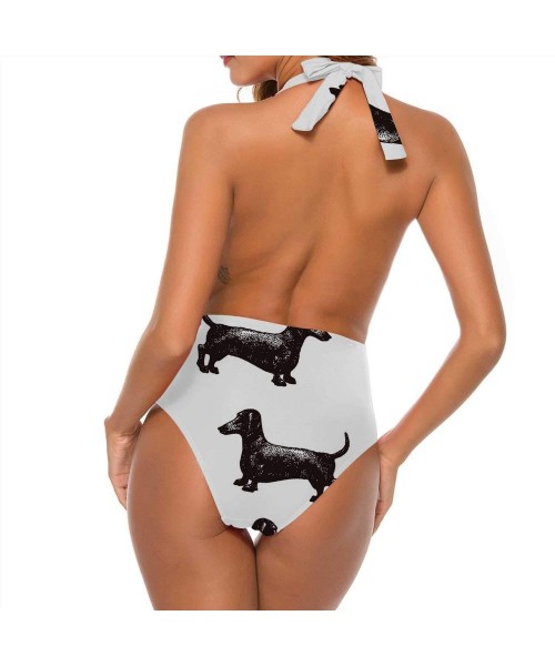 Tankinis Silhouette of A Dog.of Dachshund.Hand Dr High Waisted Beach Sport Swimsuit L - Color 01 - CZ190O2OXKT