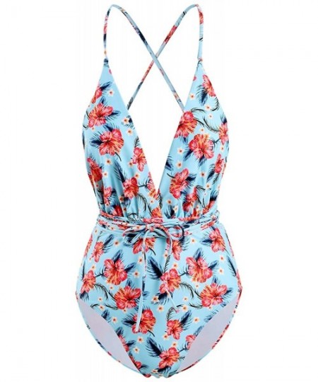 One-Pieces Women Floral Print One Piece Swimsuit Sexy Strappy Backless Monokini - Pattern1 - CG193R2KRS5