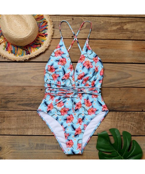 One-Pieces Women Floral Print One Piece Swimsuit Sexy Strappy Backless Monokini - Pattern1 - CG193R2KRS5