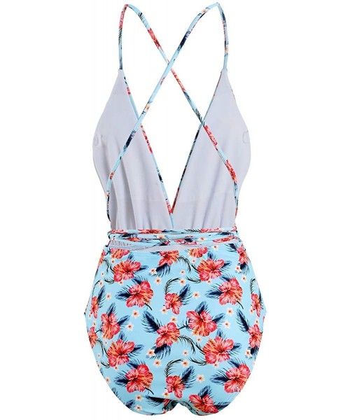 One-Pieces Women Floral Print One Piece Swimsuit Sexy Strappy Backless Monokini - Pattern1 - CG193R2KRS5