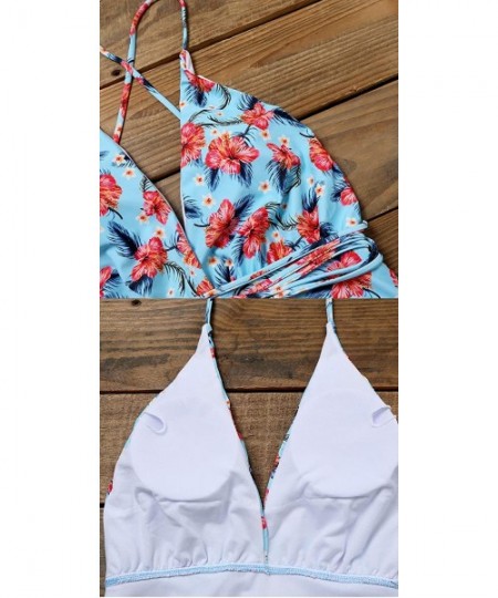 One-Pieces Women Floral Print One Piece Swimsuit Sexy Strappy Backless Monokini - Pattern1 - CG193R2KRS5