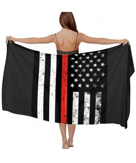 Cover-Ups Women Fashion Shawl Wrap Summer Vacation Beach Towels Swimsuit Cover Up American Red Thin Flag Firefighter Black - ...