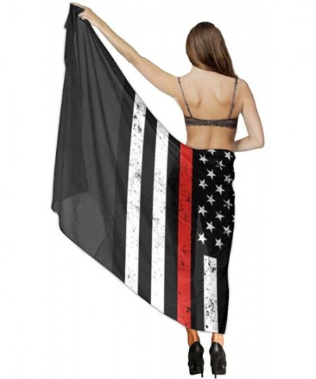 Cover-Ups Women Fashion Shawl Wrap Summer Vacation Beach Towels Swimsuit Cover Up American Red Thin Flag Firefighter Black - ...