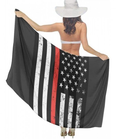 Cover-Ups Women Fashion Shawl Wrap Summer Vacation Beach Towels Swimsuit Cover Up American Red Thin Flag Firefighter Black - ...