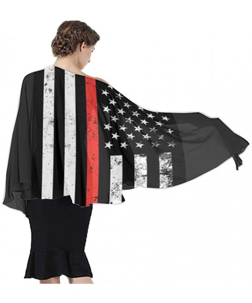 Cover-Ups Women Fashion Shawl Wrap Summer Vacation Beach Towels Swimsuit Cover Up American Red Thin Flag Firefighter Black - ...