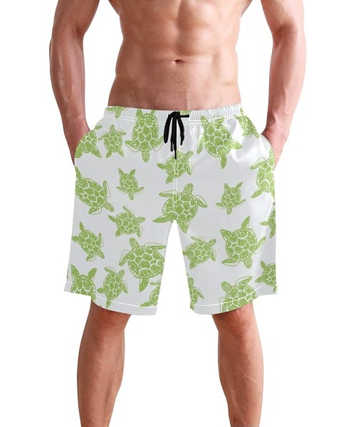 Board Shorts Men's Swim Trunks Black and White Check Flag Quick Dry Beach Board Shorts with Pockets - Green Sea Turtles Patte...