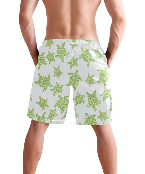 Board Shorts Men's Swim Trunks Black and White Check Flag Quick Dry Beach Board Shorts with Pockets - Green Sea Turtles Patte...