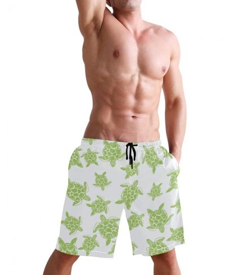 Board Shorts Men's Swim Trunks Black and White Check Flag Quick Dry Beach Board Shorts with Pockets - Green Sea Turtles Patte...