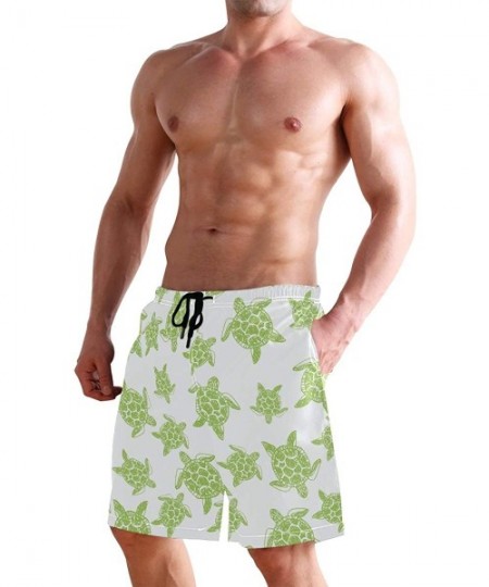 Board Shorts Men's Swim Trunks Black and White Check Flag Quick Dry Beach Board Shorts with Pockets - Green Sea Turtles Patte...