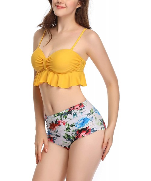 Sets Women Swimsuits Two Piece High Waisted Bandeau Bikini Sets - Yellow - CD18SM8ROZ3