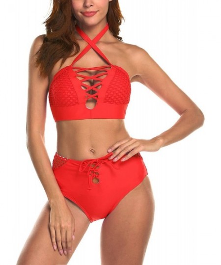 Sets Women Halter Padded Push-up Bikini Set Bathing Suits Two Pieces Swimsuit - Red - CL1908UX3X5