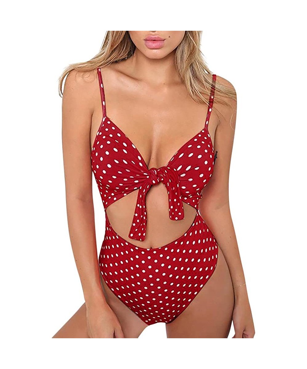 One-Pieces Tie Bathing Suit Women One Piece Mesh Swimsuit V Neck Halter Cutout Monokini Swimwear Backless Strappy Swimsuit Re...