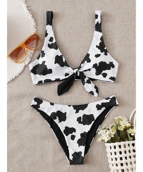 Sets Women's Sexy Bikini Swimsuit Tie Knot Front Leopard Print Swimwear Set - Cow-1 - CX190R6QXYH