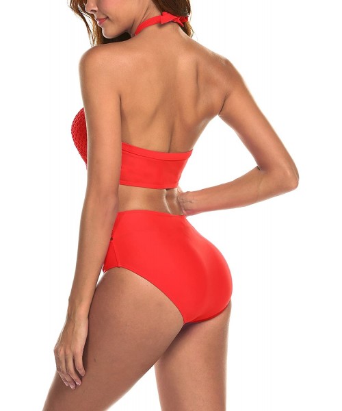 Sets Women Halter Padded Push-up Bikini Set Bathing Suits Two Pieces Swimsuit - Red - CL1908UX3X5