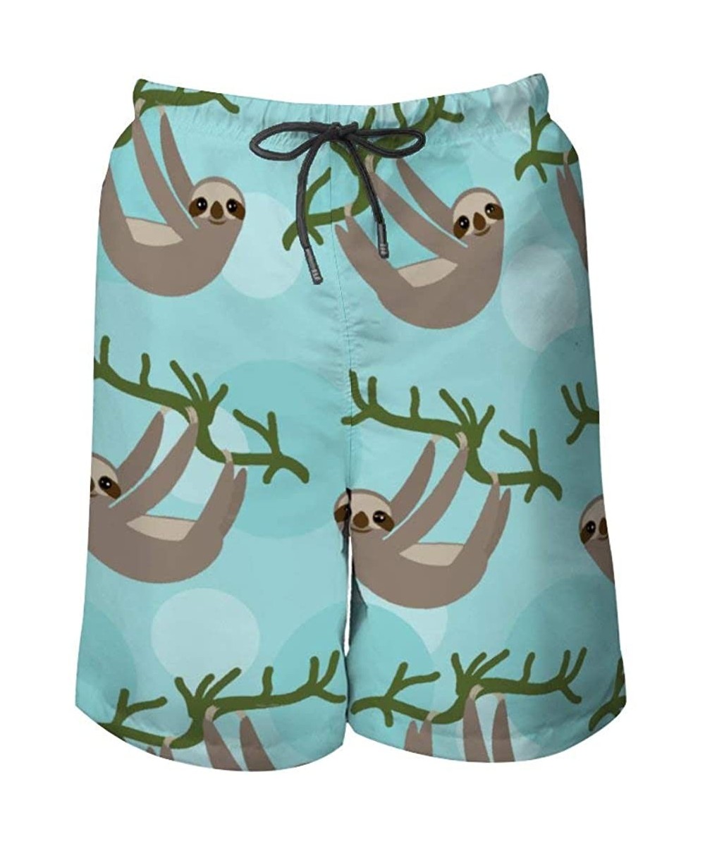 Board Shorts Men Quick Dry Swim Trunks Breathable Beach Board Shorts with Mesh Lining - Niwaww Three-toed Sloth on Green Bran...