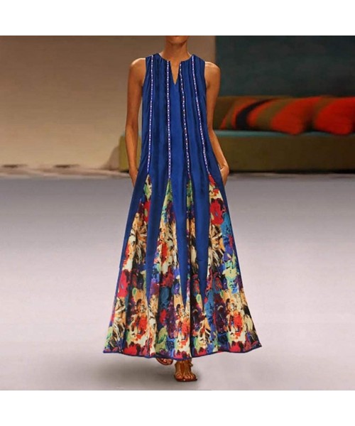 Cover-Ups Women's Vintage Boho V-Neck Sleeveless Long Maxi Dress Floral Print Summer Casual Loose Party Tank Swing Dresses - ...