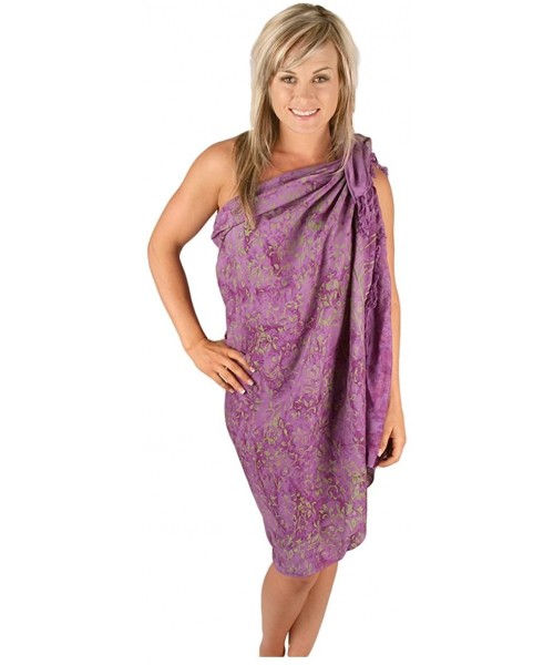 Cover-Ups Batik Sarong - Green Vines on Purple - CB11D7OK0HV