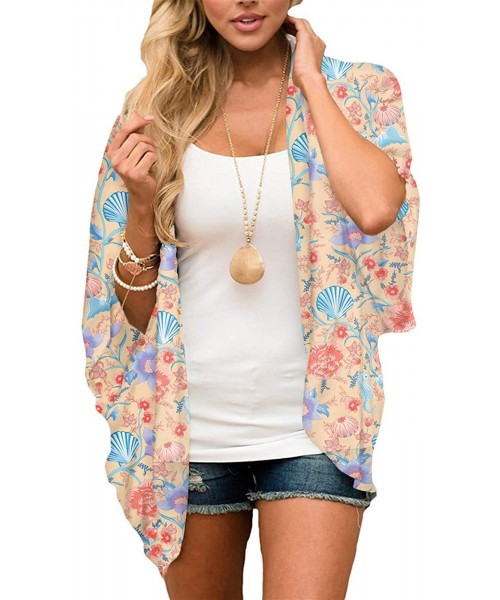 Cover-Ups Women Floral Printed Kimono Cardigan Loose Cover Up Casual Blouse Tops - Multicoloured H - CM199OX08HG