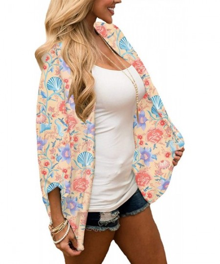 Cover-Ups Women Floral Printed Kimono Cardigan Loose Cover Up Casual Blouse Tops - Multicoloured H - CM199OX08HG