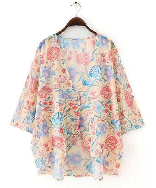 Cover-Ups Women Floral Printed Kimono Cardigan Loose Cover Up Casual Blouse Tops - Multicoloured H - CM199OX08HG