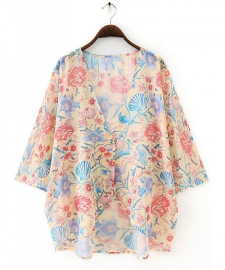 Cover-Ups Women Floral Printed Kimono Cardigan Loose Cover Up Casual Blouse Tops - Multicoloured H - CM199OX08HG