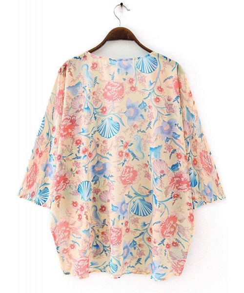 Cover-Ups Women Floral Printed Kimono Cardigan Loose Cover Up Casual Blouse Tops - Multicoloured H - CM199OX08HG