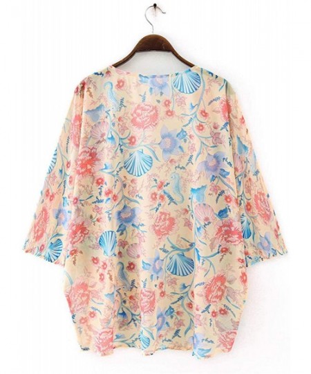 Cover-Ups Women Floral Printed Kimono Cardigan Loose Cover Up Casual Blouse Tops - Multicoloured H - CM199OX08HG