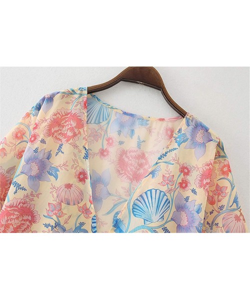 Cover-Ups Women Floral Printed Kimono Cardigan Loose Cover Up Casual Blouse Tops - Multicoloured H - CM199OX08HG