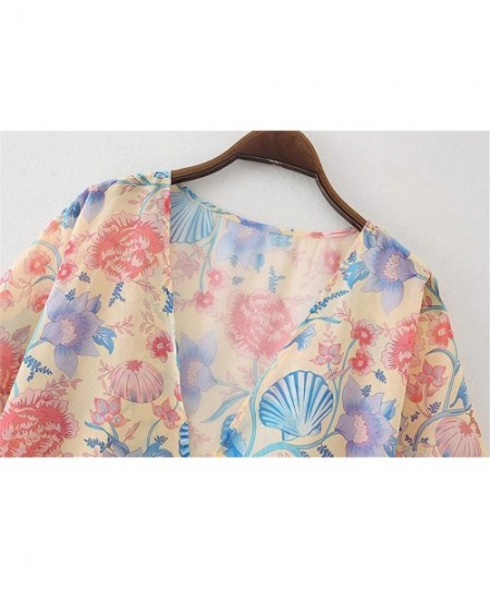 Cover-Ups Women Floral Printed Kimono Cardigan Loose Cover Up Casual Blouse Tops - Multicoloured H - CM199OX08HG