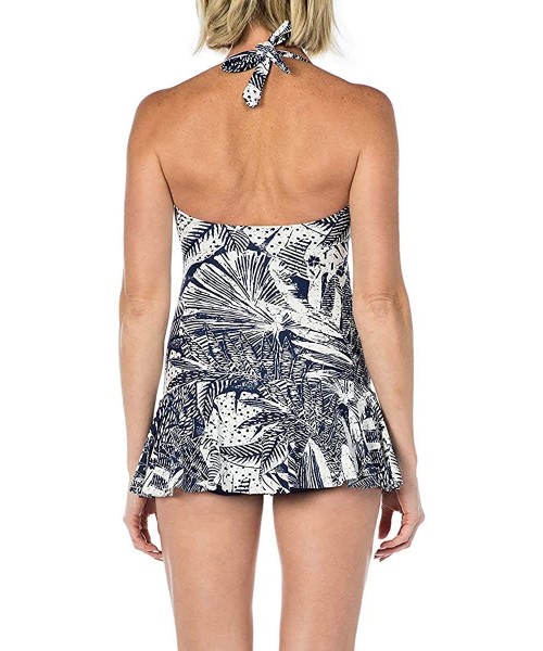 One-Pieces Ladies' Swim Dress - Navy & White Print - C418GG46M0N