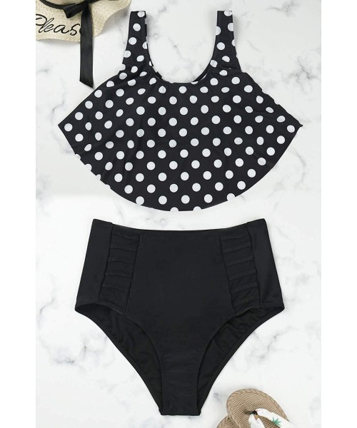 Sets Women Plus Size Ruffles High Waisted Swimsuit Bikini Sets Bathing Suit - 03-top With Polka Dot - CD18Y2TQOHC