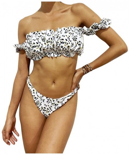 Sets White Sexy Pure Color Brazilian Bikini Set 2 PCS Female Cute Crop Ruffled Off Shoulder Swimsuits Swimwear Tiger Pattern ...