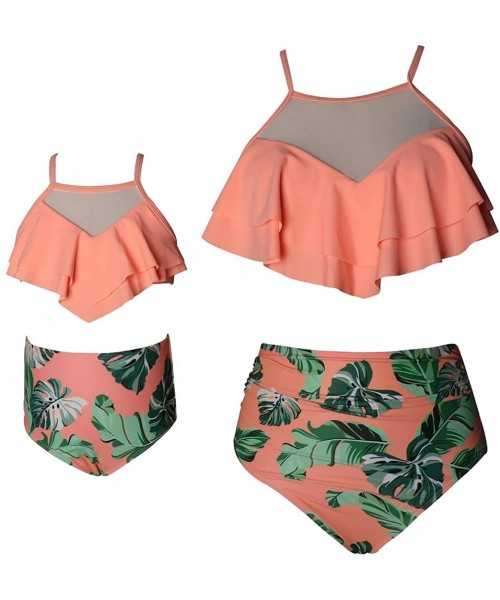 Sets Mommy and Me Swimsuits Two Piece Bikini Swimsuit Family Matching Bathing Suits High Waisted - Orange + Floral 03 - C5194...