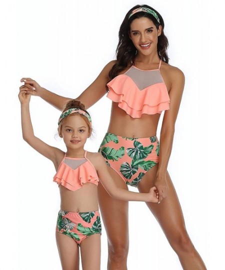 Sets Mommy and Me Swimsuits Two Piece Bikini Swimsuit Family Matching Bathing Suits High Waisted - Orange + Floral 03 - C5194...