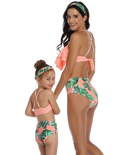 Sets Mommy and Me Swimsuits Two Piece Bikini Swimsuit Family Matching Bathing Suits High Waisted - Orange + Floral 03 - C5194...