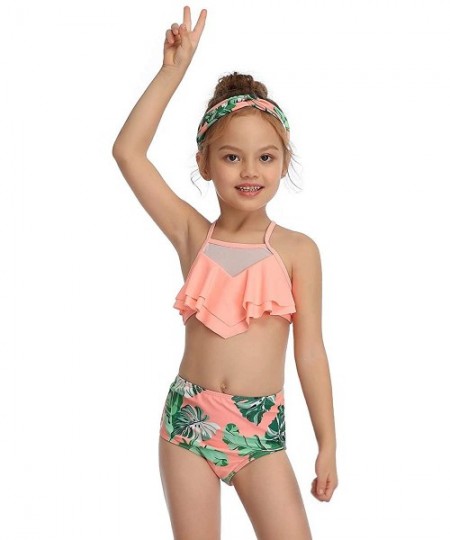 Sets Mommy and Me Swimsuits Two Piece Bikini Swimsuit Family Matching Bathing Suits High Waisted - Orange + Floral 03 - C5194...