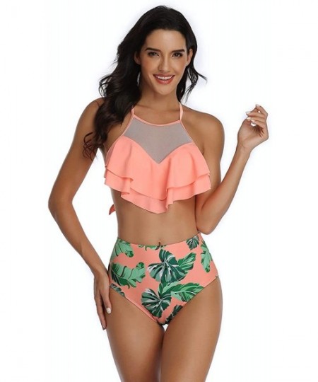 Sets Mommy and Me Swimsuits Two Piece Bikini Swimsuit Family Matching Bathing Suits High Waisted - Orange + Floral 03 - C5194...