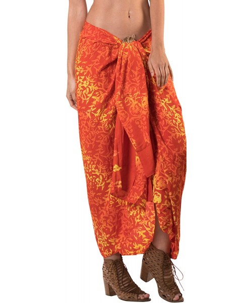 Cover-Ups Women's Summer Beach Wrap Cover Up Maxi Skirt Sarong Wrap Hand Paint - Pumpkin Orange_t30 - C6121U7RL5Z