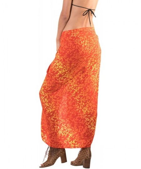 Cover-Ups Women's Summer Beach Wrap Cover Up Maxi Skirt Sarong Wrap Hand Paint - Pumpkin Orange_t30 - C6121U7RL5Z