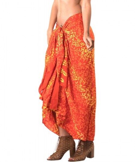 Cover-Ups Women's Summer Beach Wrap Cover Up Maxi Skirt Sarong Wrap Hand Paint - Pumpkin Orange_t30 - C6121U7RL5Z