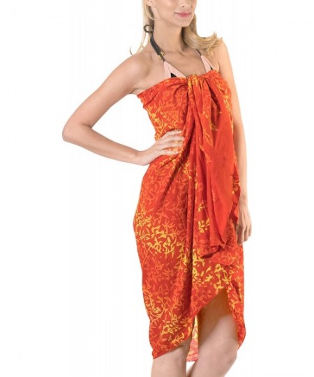 Cover-Ups Women's Summer Beach Wrap Cover Up Maxi Skirt Sarong Wrap Hand Paint - Pumpkin Orange_t30 - C6121U7RL5Z